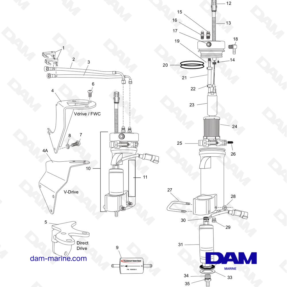 Parts and exploded views for PCM 330 Excalibur boat engines